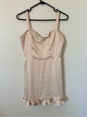 Audrey 3+1 Cream Ruffle-Trim Satin Dress